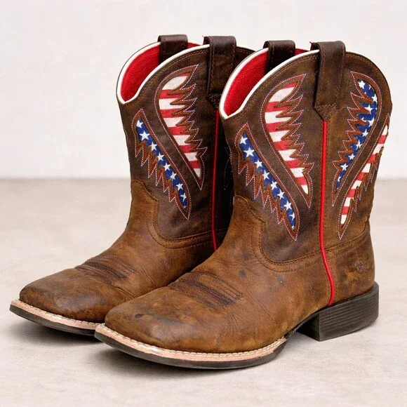 Ariat Kids Quickdraw VentTEK Patriotic American Flag Western Boots Size 4 - Picture 1 of 10
